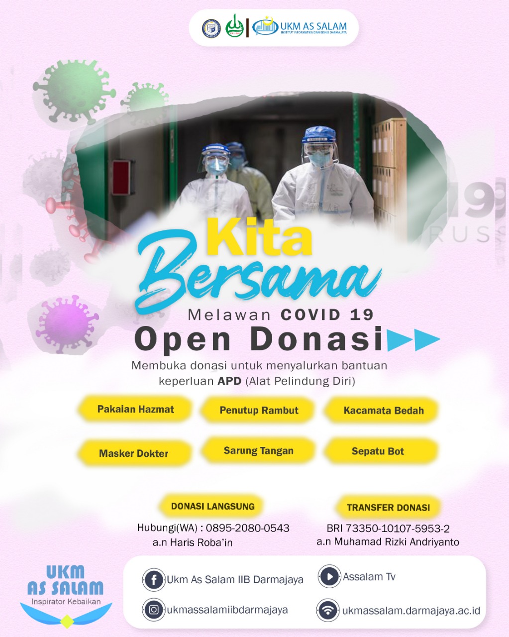 UKM As Salam Darmajaya Open Donasi Lindungi Tenaga Kesehatan Lawan Covid-19