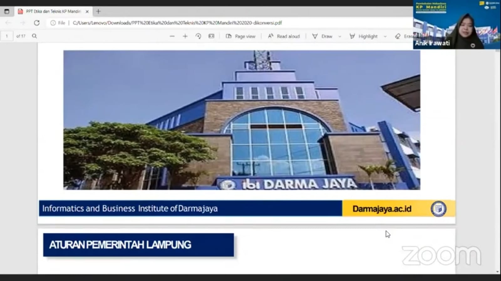 Jalani Pembekalan, Peserta KP Mandiri IIB Darmajaya Diminta untuk Tingkatkan Produktivitas Kerja di Era New Normal