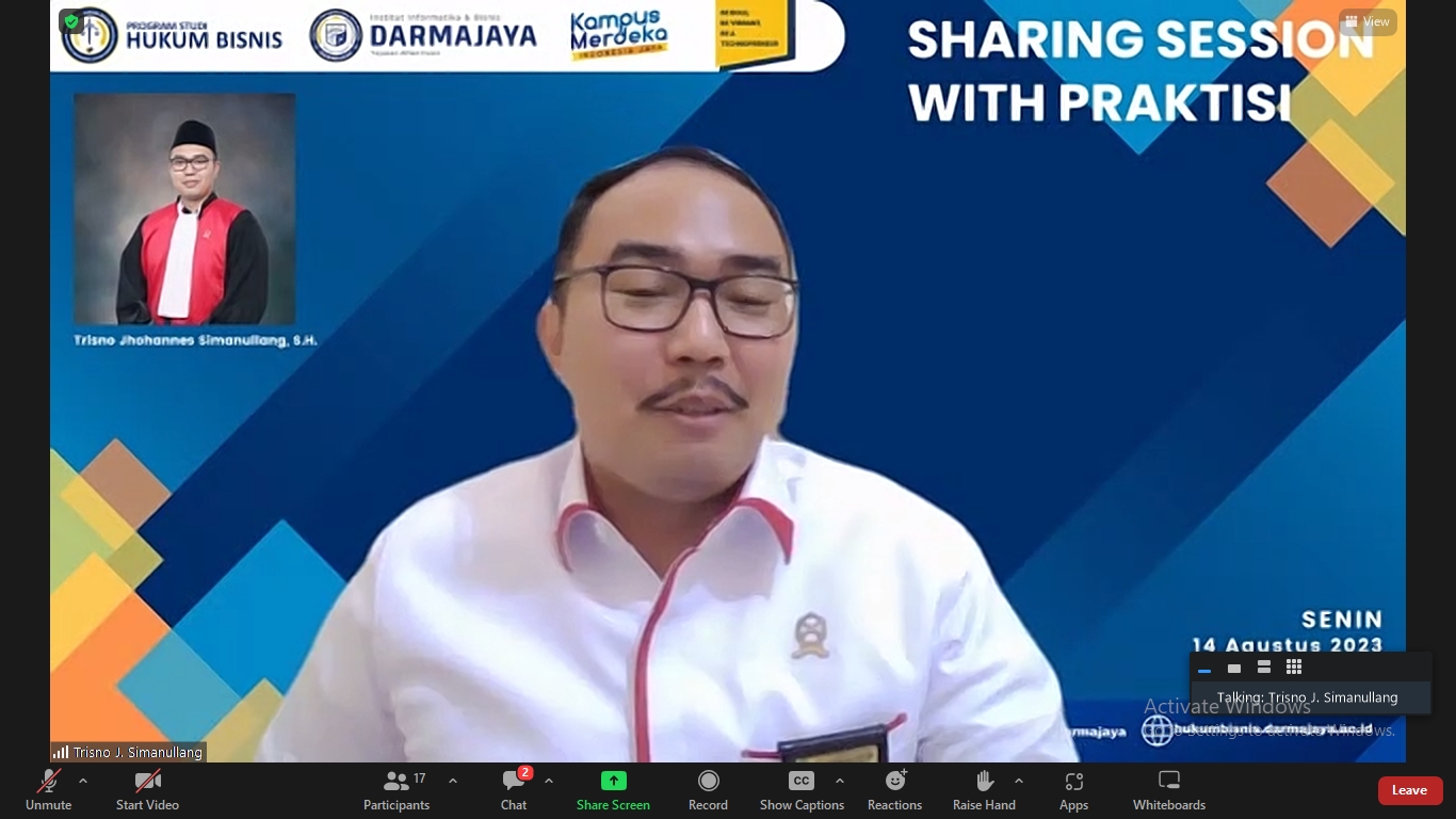 Hakim Pengadilan Negeri Kotaagung  Sharing Session bersama Calon Mahasiswa Baru Prodi Hukum Bisnis