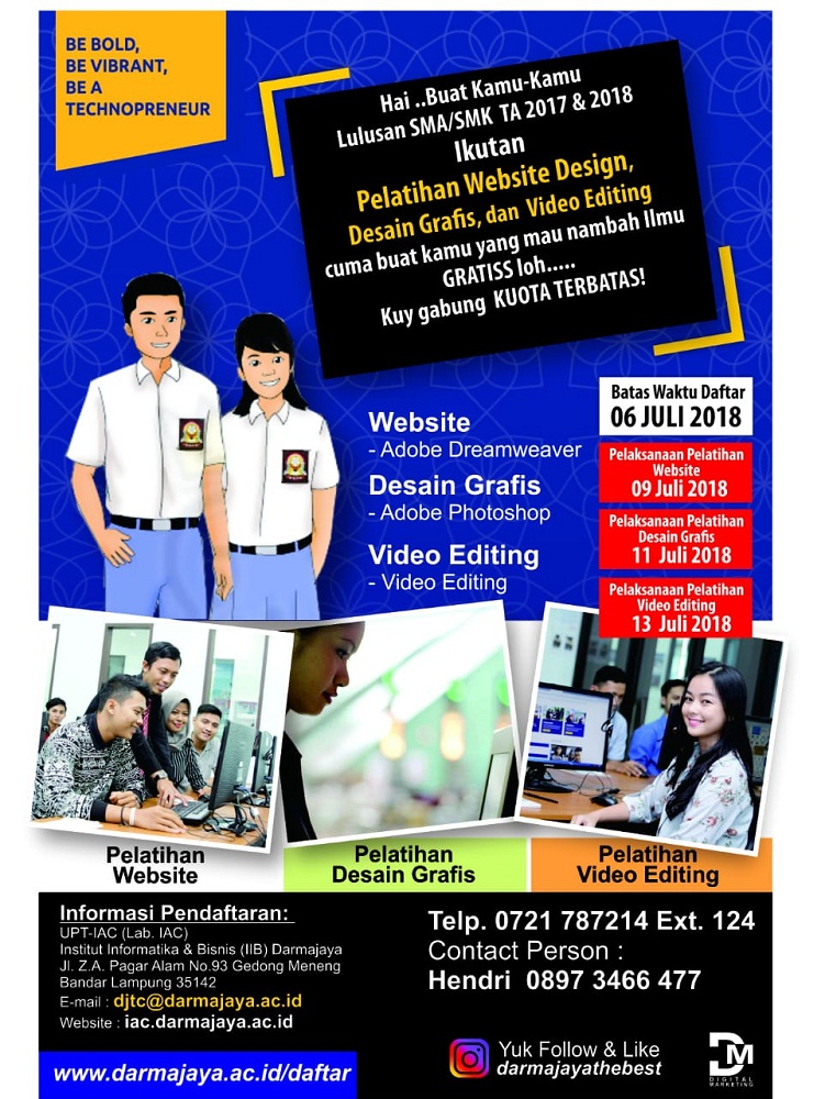 Yuk Daftar … Pelatihan Website, Desain Grafis, dan Video Editing di Darmajaya